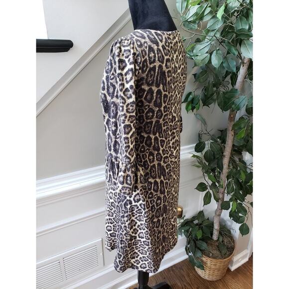 OB2-12 Sheath Dress Womens Small Multi Leopard Print Pleated Flare Sleeve V Neck - Picture 13 of 13